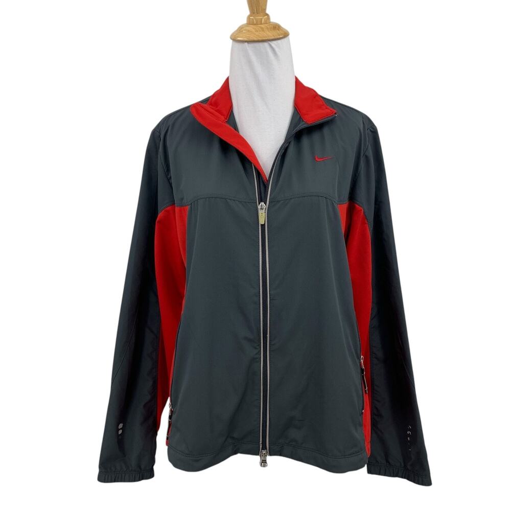 Nike Jacket Women S Small Gray Red Reflective Full Zip Windbreaker Mesh Lined